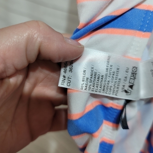 SPLENDID BLUE & NEON ORANGE STRIPED ONE PIECE SWIMSUIT, SZ LARGE, SUPER CUTE! - Picture 8 of 9